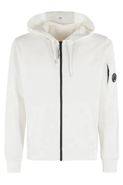 C.p. Company Light Fleece Full Zip Hooded In White