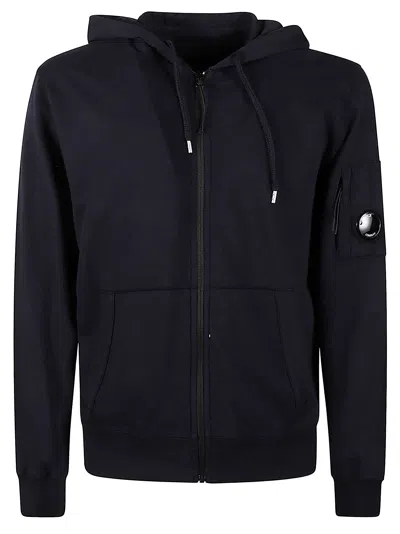 C.p. Company Light Fleece Full Zip Hooded Sweatshirt In Total Eclipse