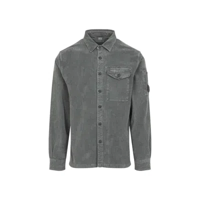 C.p. Company Lightweight Button-up Shirt With Textured Finish In Gray
