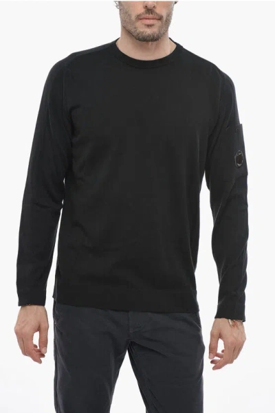 C.p. Company Lightweight Cotton Crew-neck Sweater With Sleeve Pocket In Black