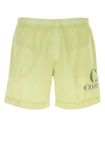C.p. Company Lime Green Nylon Swimming Shorts In Whitepear