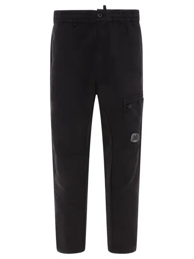 C.p. Company Linen-blend Cargo Trousers In Black