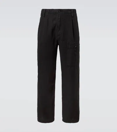 C.p. Company Linen Cargo Pants In Black