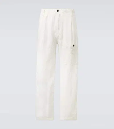 C.p. Company Linen Cargo Pants In White