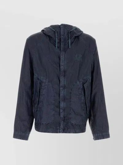 C.p. Company Linen Jacket With Hood And Front Pockets