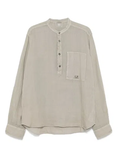 C.p. Company Linen Long-sleeve Shirt In Green