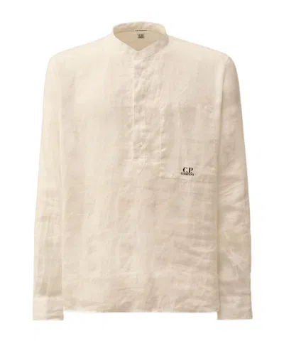 C.p. Company Linen Long-sleeve Shirt In Neutral