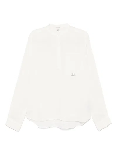 C.p. Company Linen Long-sleeve Shirt In White