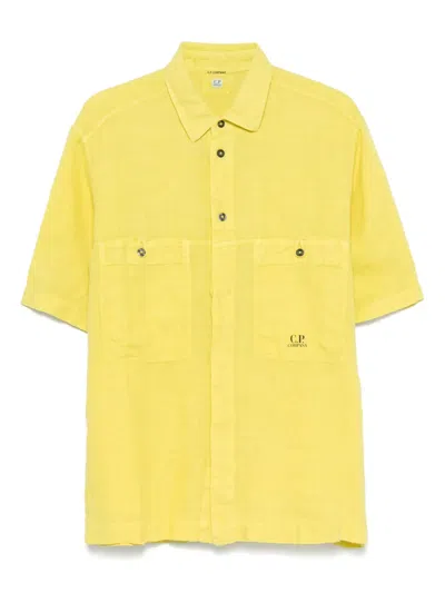 C.p. Company Linen Short-sleeve Shirt In Yellow