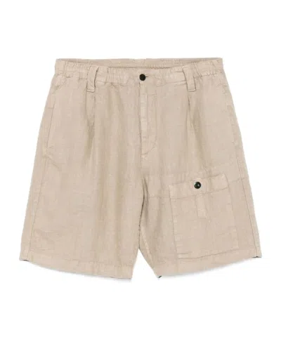C.p. Company Linen Shorts In Brown