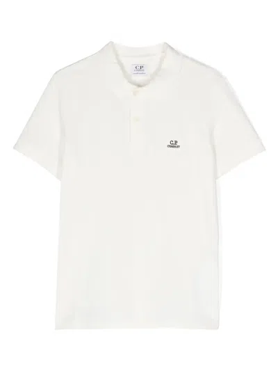 C.p. Company Kids' Logo-appliqué Polo Shirt In Neutrals