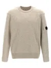 C.p. Company Chenille Knit Long Sleeve Crewneck Logo Tee In Gray