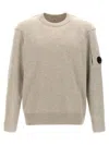 C.p. Company Chenille Knit Long Sleeve Crewneck Logo Tee In Gray