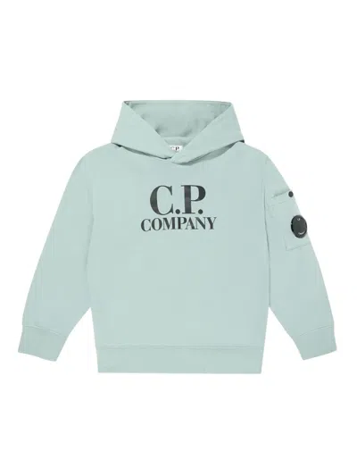 C.p. Company Kids' Logo Cotton Hoodie In Green