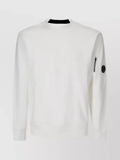 C.p. Company Logo Crew Neck Sweatshirt With Sleeve Zip Pocket In Grey