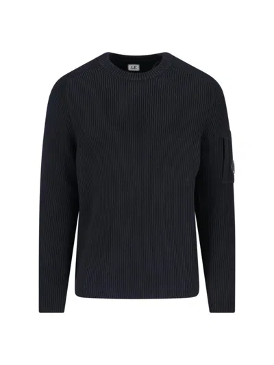 C.P. COMPANY LOGO CREWNECK SWEATER - BLACK