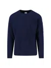C.p. Company Crewneck Sweater With Arm Pocket And Raglan Sleeves In Blue