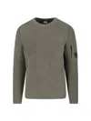 C.p. Company Crewneck Sweater With Arm Pocket And Ribbed Texture In Gray