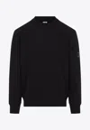 C.p. Company Black Chenille Cotton Crewneck Sweater In Black