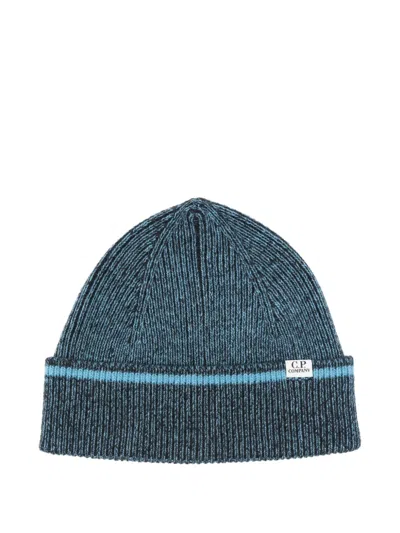 C.p. Company Logo-detail Beanie In Blue