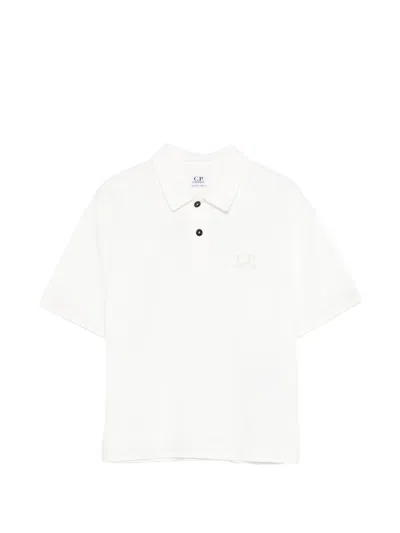 C.p. Company Kids' Logo-detail Buttoned Polo Shirt In White