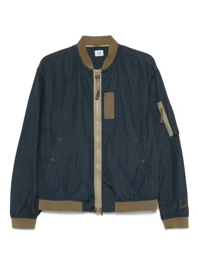 C.p. Company Logo-embroidered Bomber Jacket In Blue