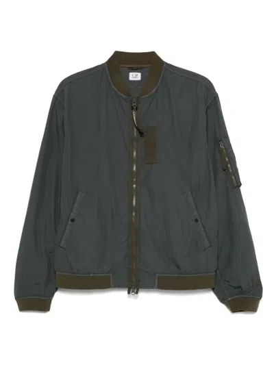 C.p. Company Logo-embroidered Bomber Jacket In Grey