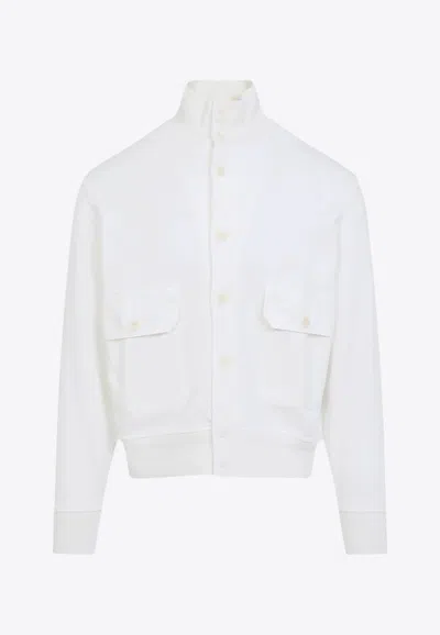 C.p. Company Logo Embroidered Bomber Jacket In White