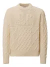C.p. Company Logo-embroidered Cable-knit Sweater In Neutral