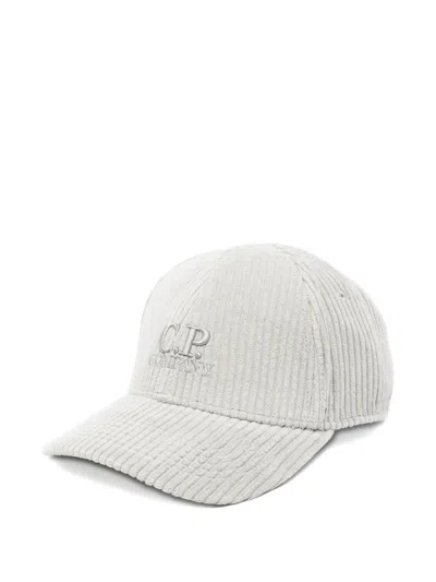 C.p. Company Logo-embroidered Corduroy Cap In Gray