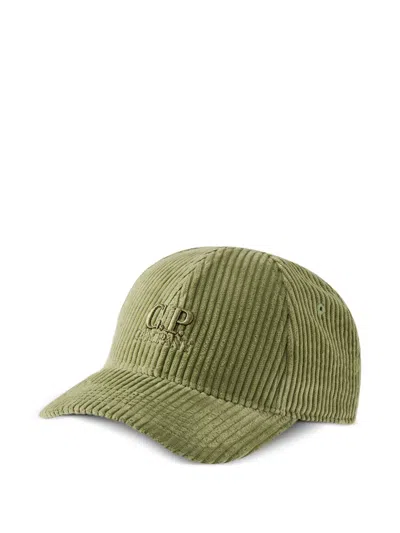 C.p. Company Logo-embroidered Corduroy Cap In Green