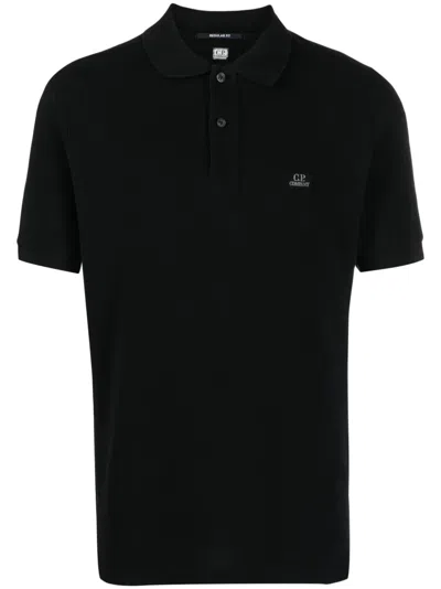 C.p. Company Logo-embroidered Cotton Polo Shirt In Black