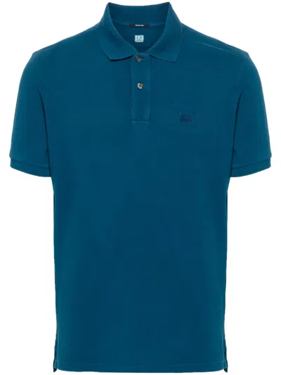 C.p. Company Logo-embroidered Cotton Polo Shirt In Ink Blue 848