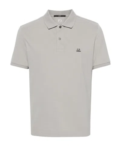 C.p. Company Logo-embroidered Cotton Polo Shirt In Gray