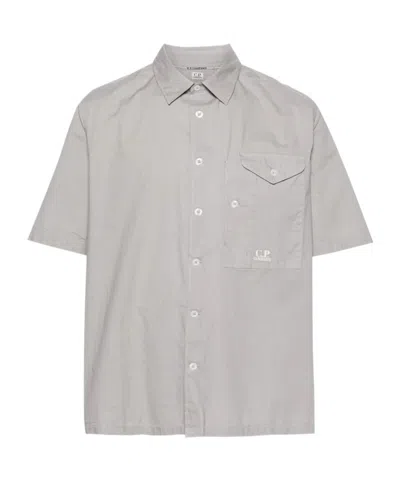 C.p. Company Logo-embroidered Cotton Shirt In Gray