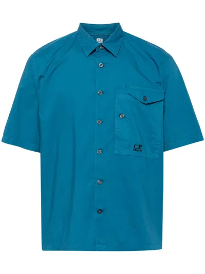 C.p. Company Logo-embroidered Cotton Sirt In Blue