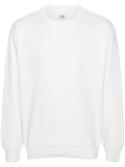 C.p. Company Logo-embroidered Cotton Swearshirt In White
