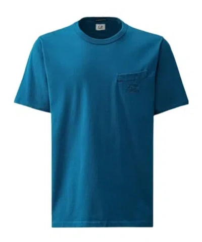 C.p. Company Logo-embroidered Cotton T-shirt In Blau