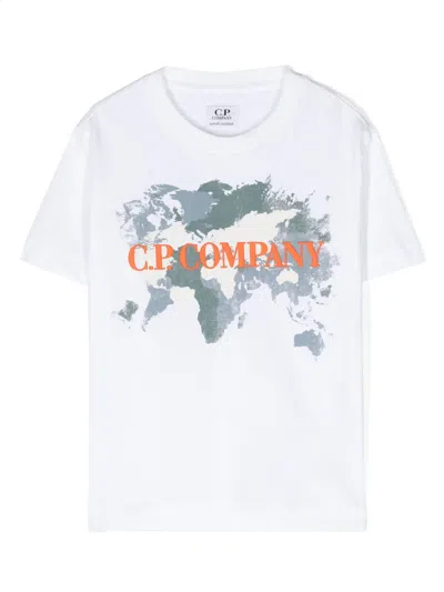 C.p. Company Kids' Logo-embroidered Cotton T-shirt In Weiss