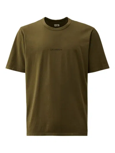 C.p. Company Logo-embroidered Crew-neck T-shirt In Brown