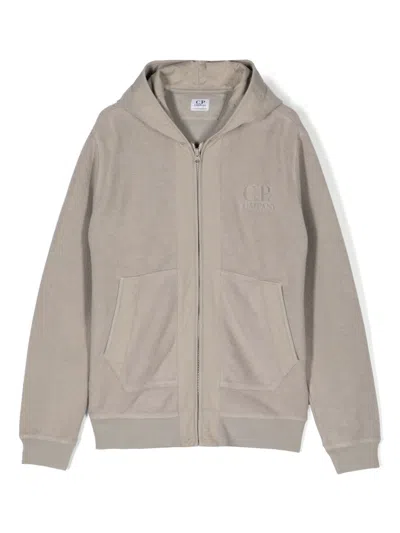 C.p. Company Kids' Logo-embroidered Hoodie In 灰色