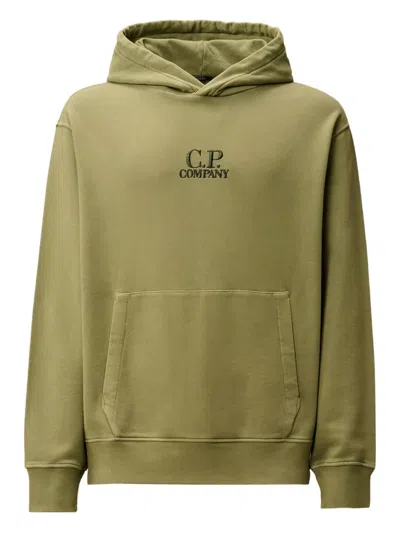 C.p. Company Logo-embroidered Hoodie In Green
