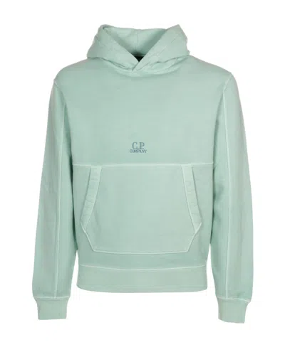 C.p. Company Logo-embroidered Long-sleeve Hoodie In Green