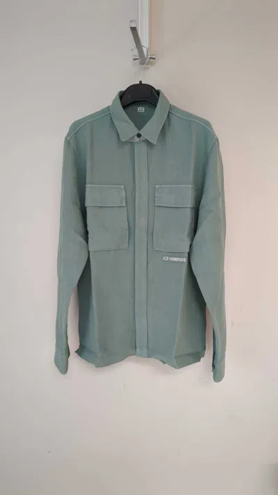 C.p. Company Logo-embroidered Long-sleeve Shirt In Gray