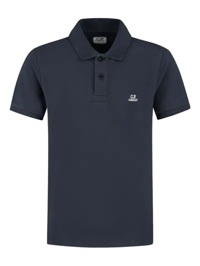 C.p. Company Kids' Logo-embroidered Polo Shirt In Blue