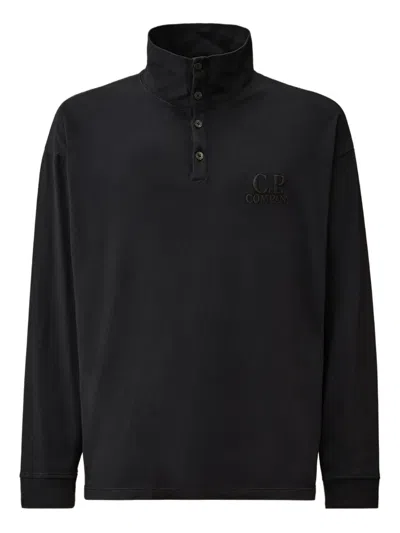 C.p. Company Logo-embroidered Polo Shirt In Black