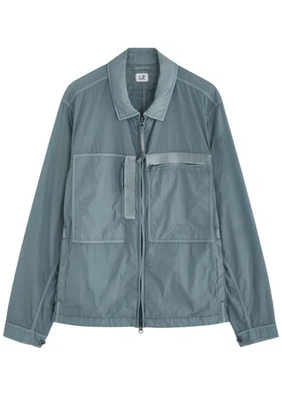 C.p. Company Logo-embroidered Shell Overshirt In Grey