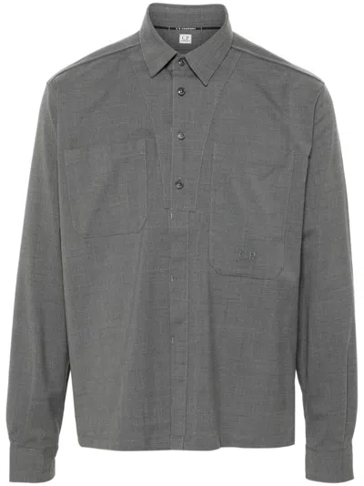 C.p. Company Logo-embroidered Shirt In Grey