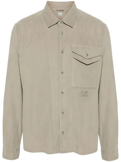 C.p. Company Logo-embroidered Shirt In Khaki 327