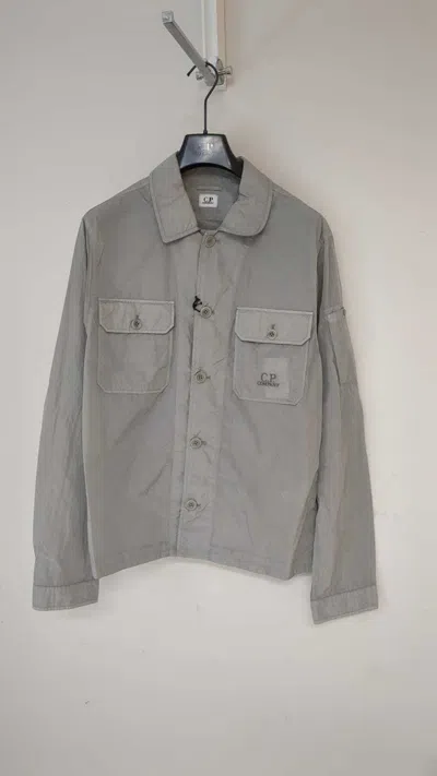 C.p. Company Logo-embroidered Shirt Jacket In Gray